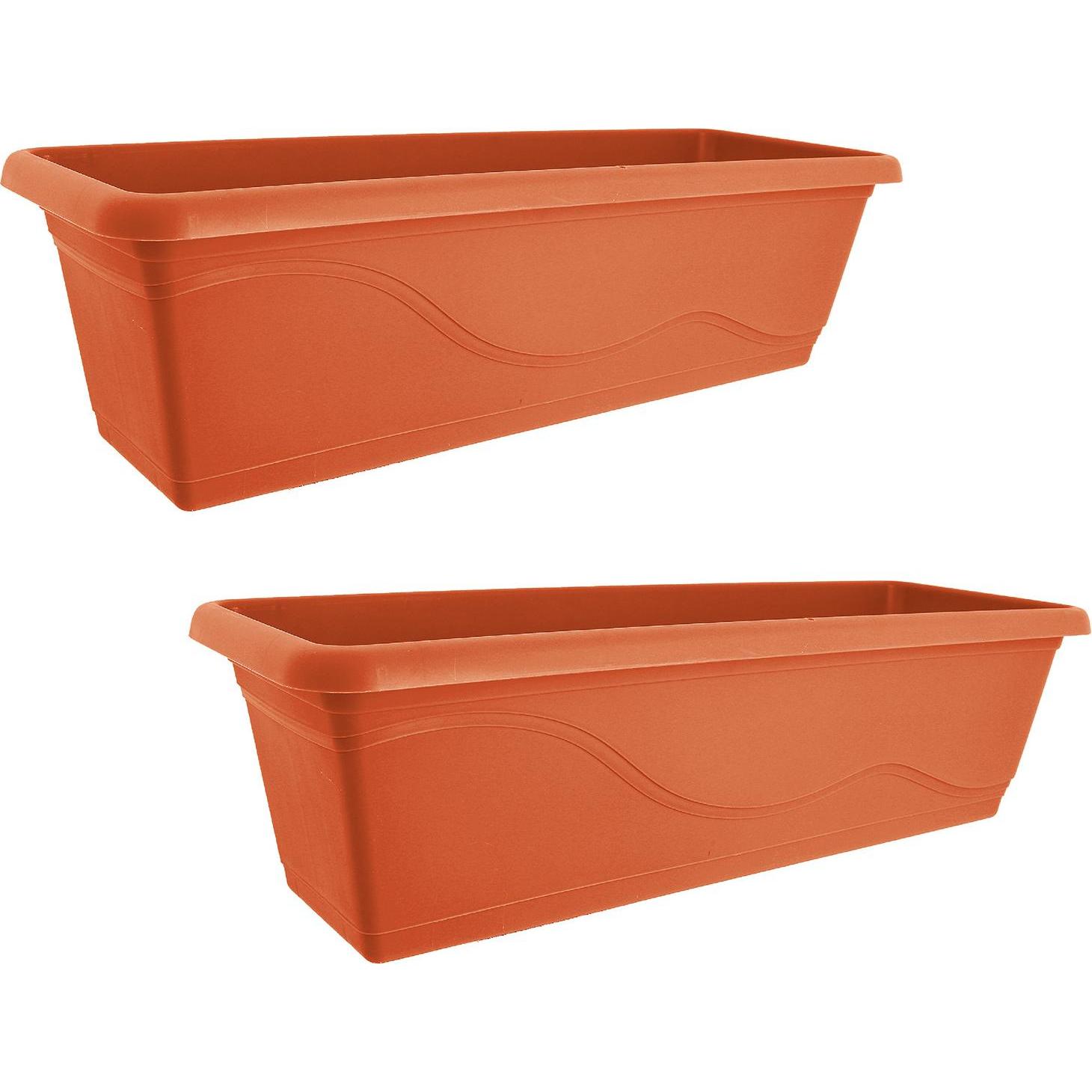 HTI-Living, Blumentopf, Blumenkasten mit Wasserspeicher 60cm 2er Set Terracotta (17 cm)