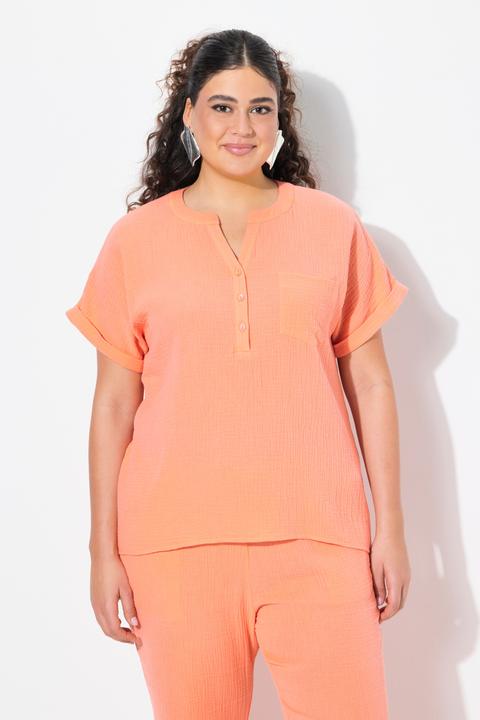 Image du produit Ulla Popken Blouse oversize en mousseline, col tunisien et manches courtes (58)