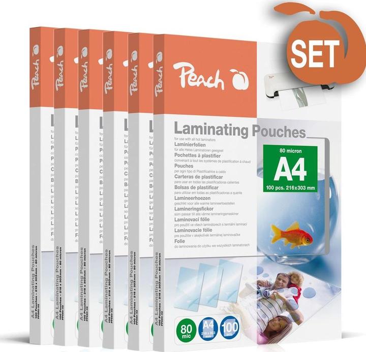 Image du produit Peach Set de feuilles de plastification (A4, 600 pcs, 80 µm)
