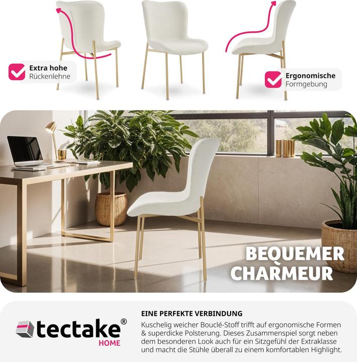 Produktbild tectake 6er Set Polsterstuhl Tessa Bouclé