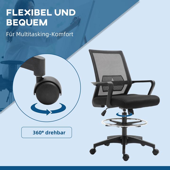 Image du produit Vinsetto Bürostuhl Polyester, Kunststoff Schwarz (56.50 - 76.50 cm)