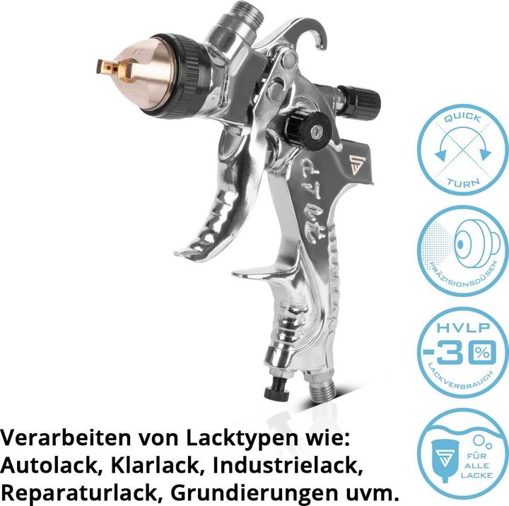 Produktbild Stahlwerk Druckluft-Lackierpistole HVLP Spritzpistole mit 3 Düsen und 25 Mischbechern 650 ml
