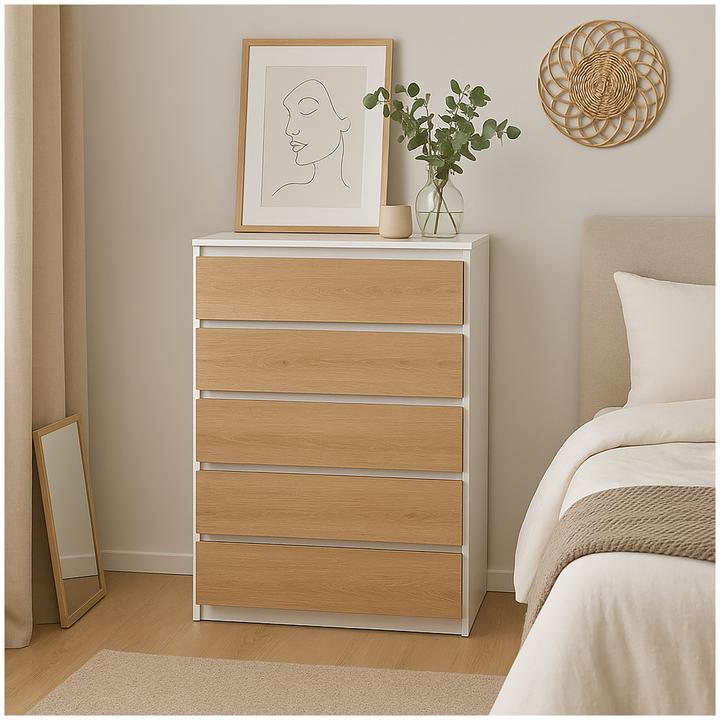 Produktbild HTI-Living Kommode 5 Schubladen Thekla Weiss-Artisaneiche (70 x 110 x 40 cm)