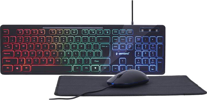 Actual product image Gembird KBS-UML-01 3-in-1 backlight desktop set black US layout KBS-UML-01 (US, Cable)