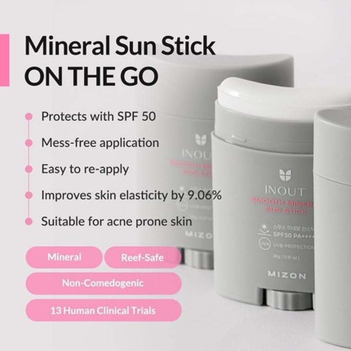 Actual product image Mizon Inout Smooth Mineral Sun Stick SPF50 PA++++ 26g Korean Skincare (Sun stick, SPF 50+, 26 g)