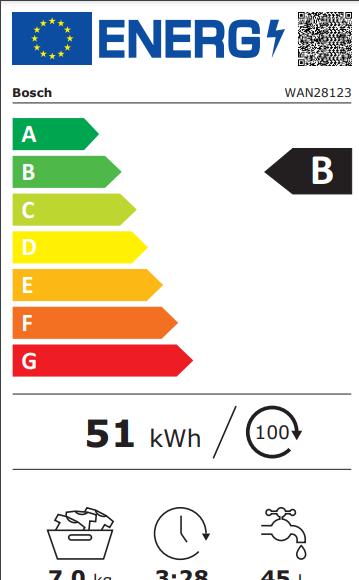 Energie-Label Bosch Hausgeräte WAN28123 (7 kg, Links)