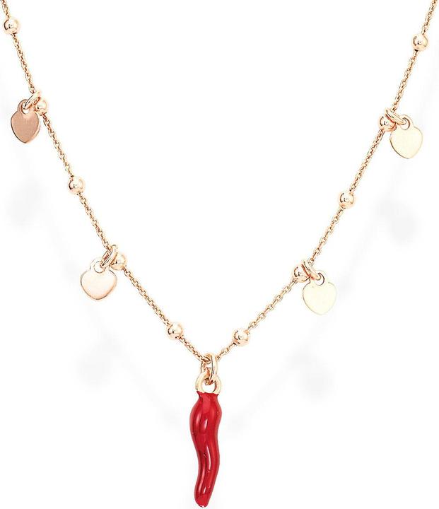 Amen Lucky Horn Red and Hearts Halskette (Silber 925, 42 - 45 cm)