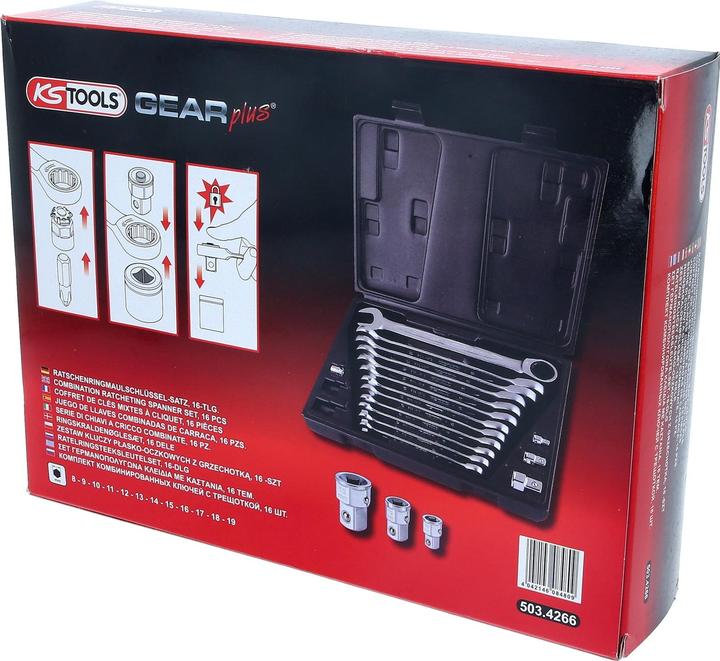 Produktbild KS Tools GEARplus® Ratschenringmaulschlüssel-Satz. 16-tlg. (19 mm)