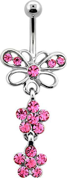Actual product image Star Piercing Banana silver with butterfly and two flowers pink (Surgical steel 316L, without brass)