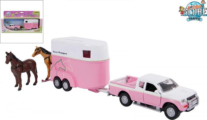 Kids Globe Druckgussauto mit Pferdeanhänger Pink