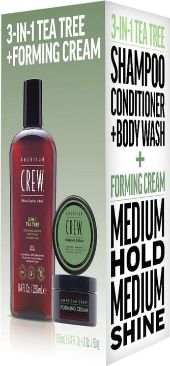 Immagine prodotto American Crew Set Duo Vacanze: Shampoo, Balsamo e Lavaggio Corpo 3 in 1 all'Albero del Tè 250ml + Crea Formante (Shampoo liquido)