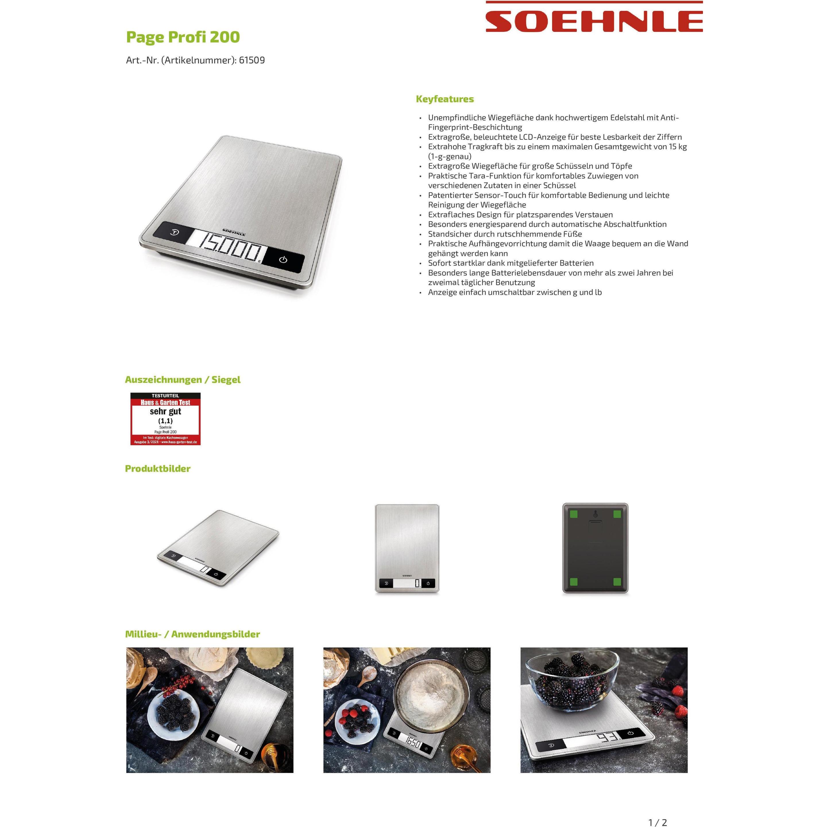 Thumbnail - Soehnle Page Profi 200, Küchenwaage, Silber