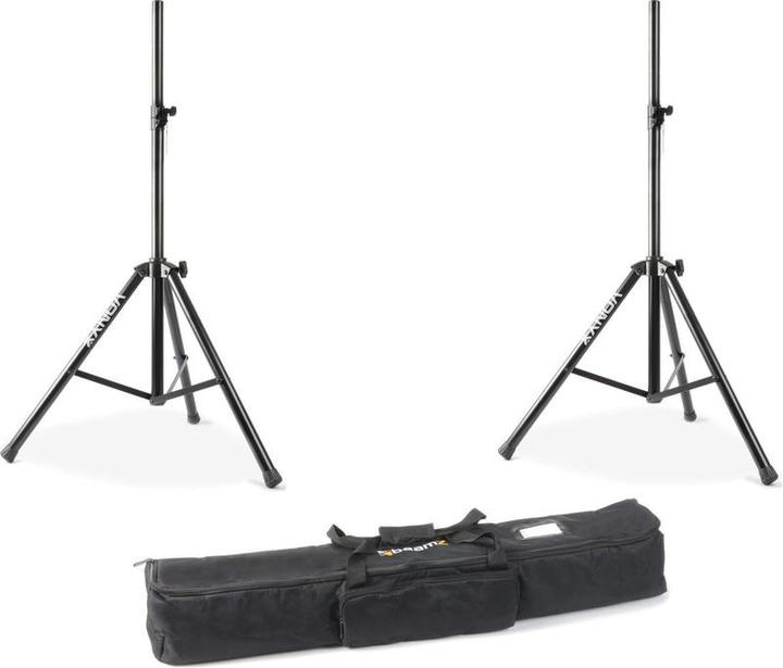 Actual product image Vonyx Pro speakerstandaard set. Twee speakerstatieven tot 80kg belastbaar met handige draagtas.