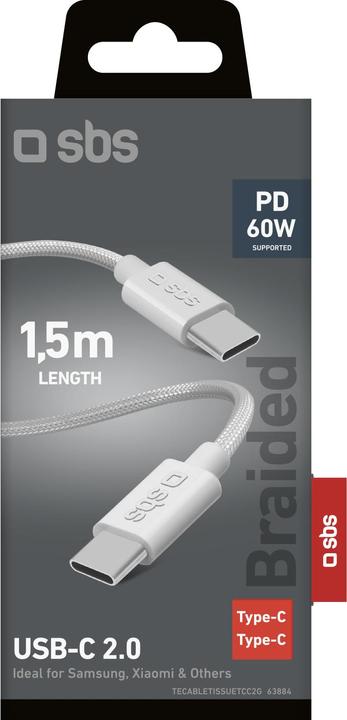 Produktbild SBS Gewebekabel mit USB-C-Steckern (2 m, USB 3.2 Gen 2, 60 W)