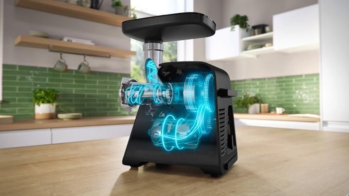 Actual product image Bosch Hausgeräte Serie 6, Fleischwolf, MultiPower Series 6, 2100 W, Schwarz, silver metalic, MFWS650B