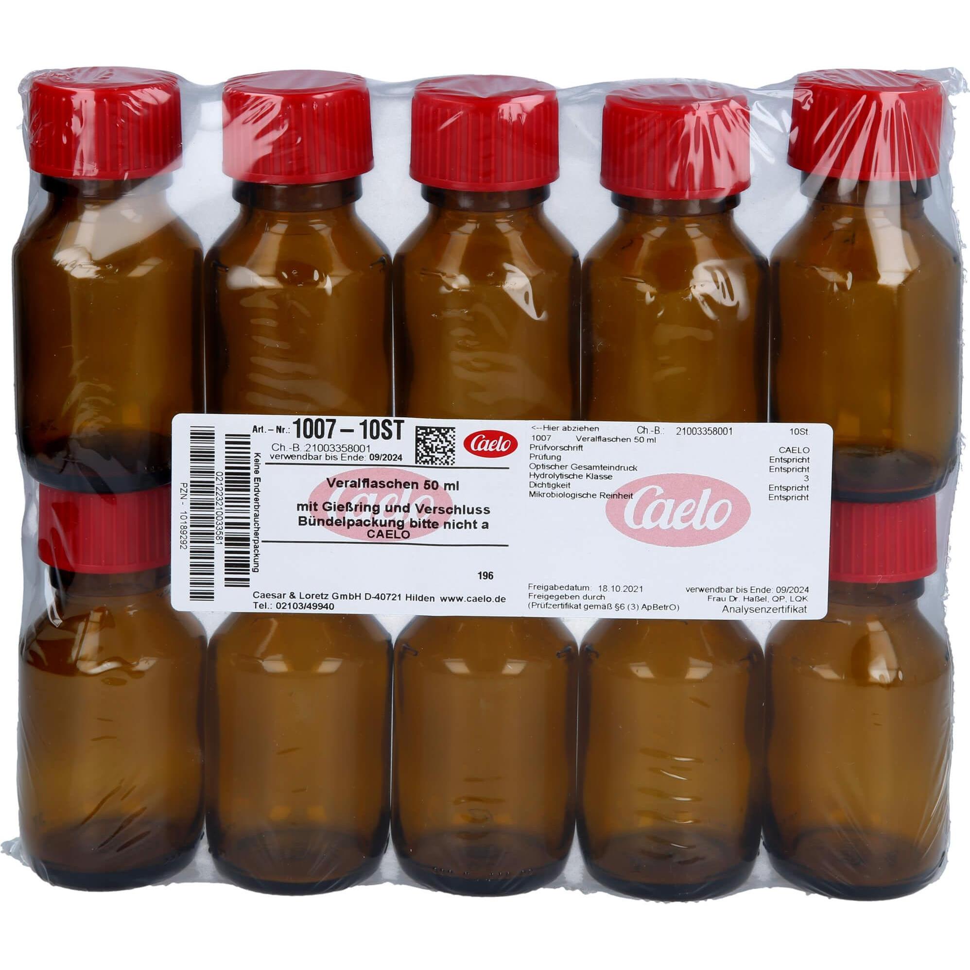 Caelo, Praxisbedarf, Veralflasche braun 50ml mit Giessring u.Verschl., 10 St FLA