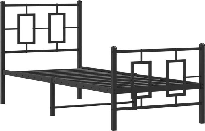 Actual product image vidaXL Bettgestell Kopfteil Fussteil Metallbett Bett Einzelbett Schwarz 75x190cm (75 x 190 cm)