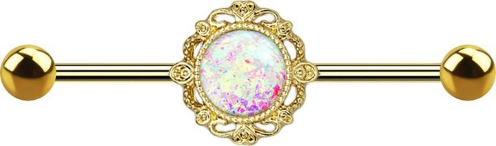 Produktbild Star Piercing Barbell vergoldet filigran mit Opal weiss (Messing, Chirurgenstahl 316L)