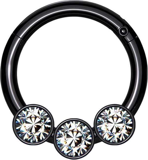 Actual product image Star Piercing Micro segment ring foldable black three balls crystals silver (Surgical steel 316L, without brass)