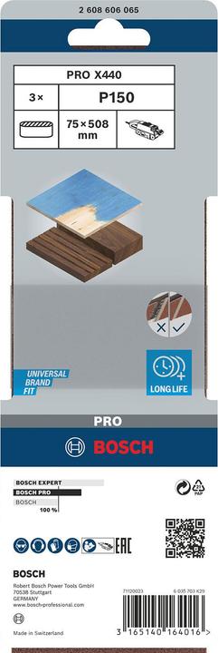Image du produit Bosch Professional Zubehör PRO X440 bande abrasive, 75 x 508 mm, G150 (150)