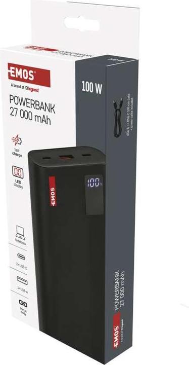 Produktbild Emos Powerbank NTBF30, 27 000 mAh, 100 W PD, schwarz (27000 mAh, 100 W, 99.90 Wh)