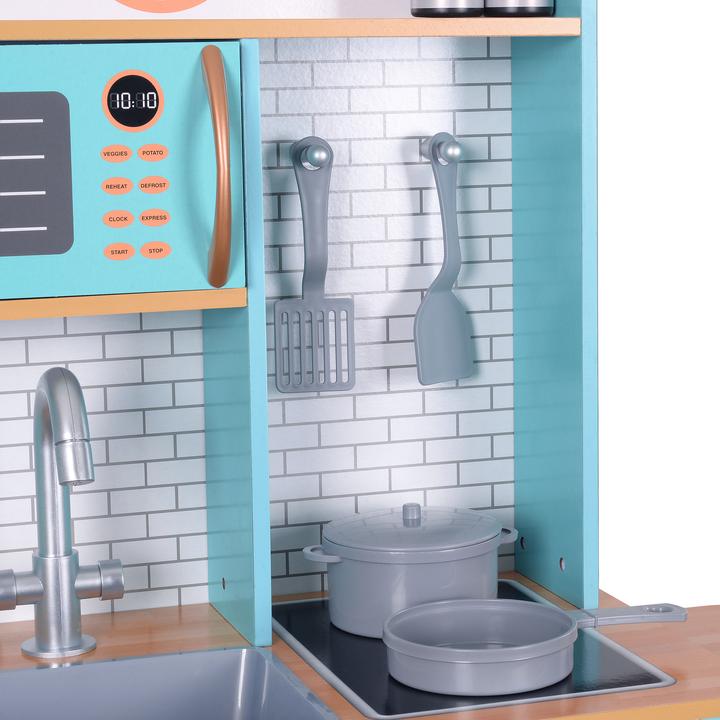 Image du produit Teamson Retro Holzspielküche Blau  Interaktive Kinderküche mit 7 Zubehörteilen