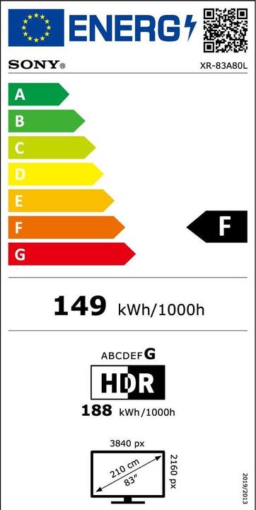 Label énergétique Sony XR-83A80L (83", A80L, OLED, DHU, 2023)