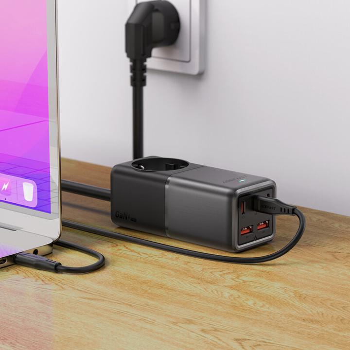 Immagine prodotto Acefast Ciabatta elettrica da tavolo Z2, GaN, 3xUSB-C, 2xUSB-A, 75W (nero) (75 W)