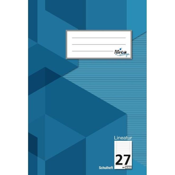 MICA College, Heft + Block, Schulheft - DIN A4 - Lineatur 27 - liniert mit Doppelrand - 16 Blatt (A4, Liniert)