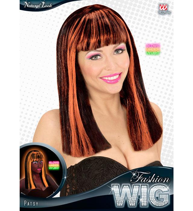 Produktbild Widmann Perücke Patsy Schwarz Mit Neonorangenen Strähnchen in Polybag