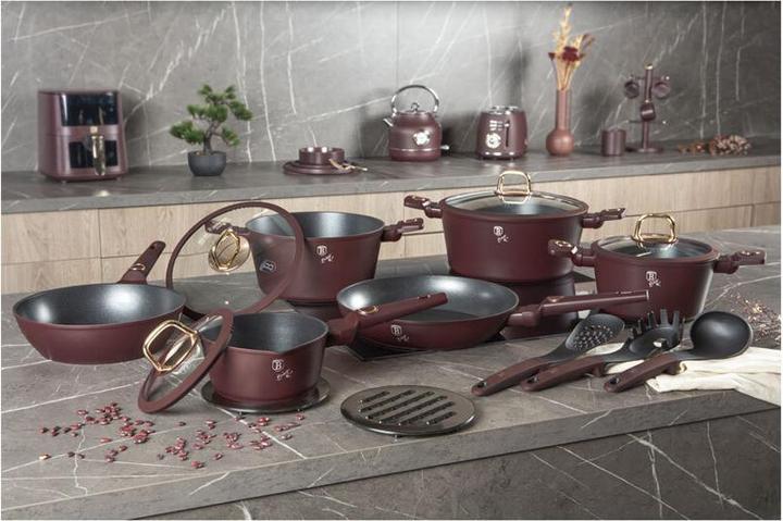 Immagine prodotto BerlingerHaus Set da cucina con utensili e sottopentola, 15 pezzi, bordeaux (24 cm, Set di pentole e padelle da cucina, Alluminio)