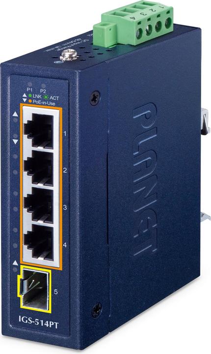 Planet Industrial 4-Port PoE + 1-Port SFP IGS-514PT (5 ports)
