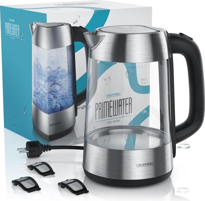 Produktbild Arendo Wasserkocher 1,7 l, 2200 W, Edelstahl & Glas, automatische Abschaltung, Kalkfilter, LED (1.70 l)