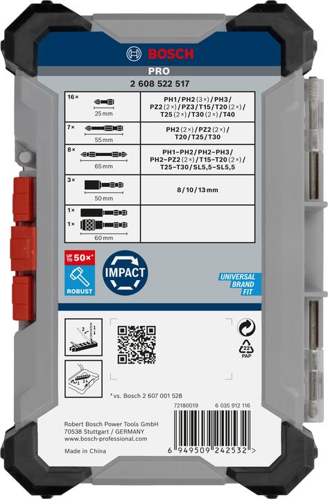 Actual product image Bosch Hausgeräte Pro Impact Schrauberbit-Set (PH1 / PH2 / PH3, SL1.0, T15, T20, T25, T30)
