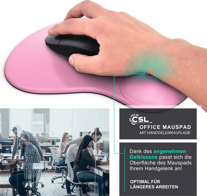 Actual product image CSL Mouse pad with gel cushion & wrist rest, comfort office mouse mat, dark pink