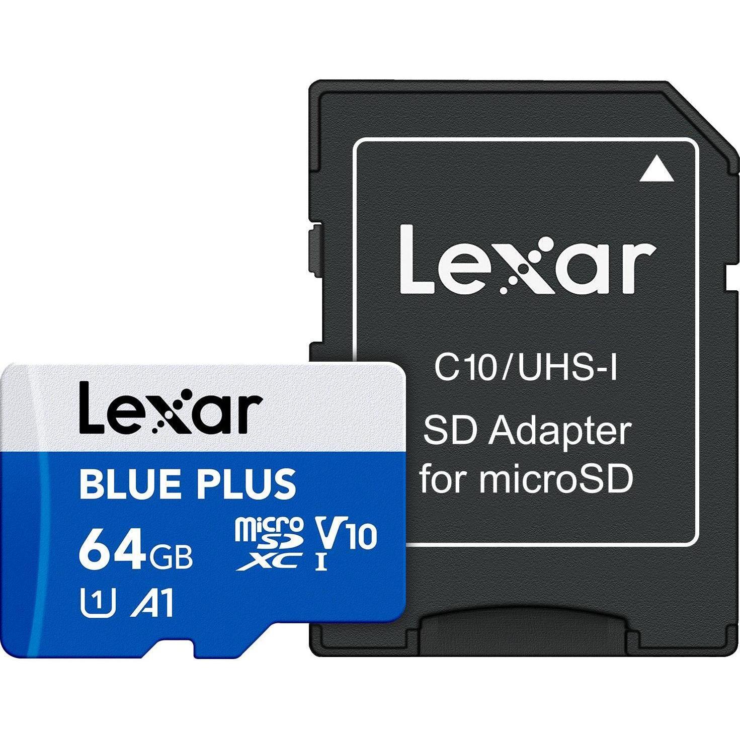 Lexar MEMORY MICRO SDXC 64GB UHS-I/W/A LMSBLPL064G-BNANG (64 GB, microSDXC, UHS-I), Scheda di memoria, Nero, Blu