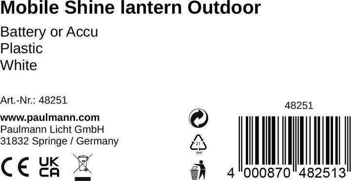 Nährwerte und Zutaten Pauleen Mobile Laterne Shine