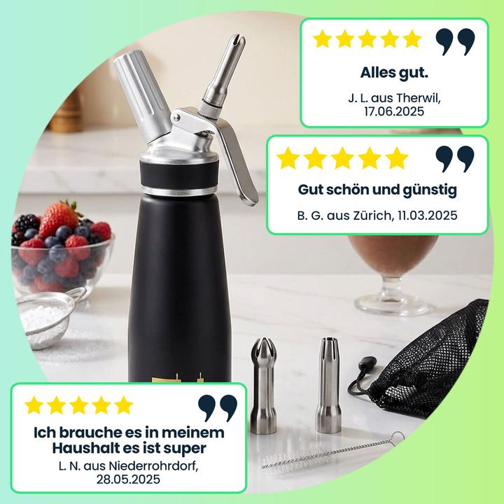 Produktbild Thiru Sahnespender für Schlagsahne, inkl. 3 Aufsätze und Reinigungsbürste