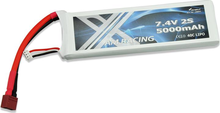 Amewi LiPo battery 2S 7,4V 5000mAh 40C softcase, 5mm gold contacts (7.40 V, 5000 mAh)