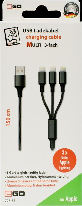 Productafbeelding 2GO 797155 USB-kabel USB B USB C/Micro USB B/Lightning (1.50 m)