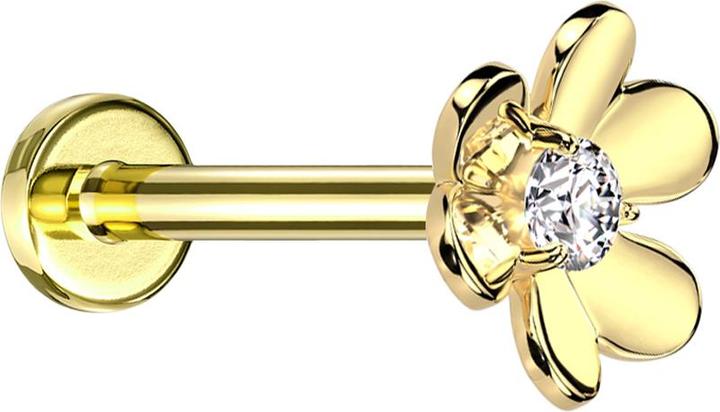 Immagine prodotto Star Piercing Micro Threadless Labret vergoldet Blume vergoldet ein Kristall silber (Ottone, Acciaio chirurgico 316L)