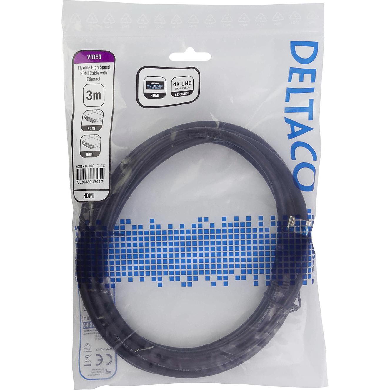 Thumbnail - Deltaco flexible HDMI cable 4K UltraHD in 60Hz 3m black (3 m, HDMI), Video Kabel