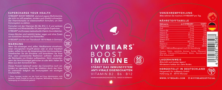 Valori nutrizionali e ingredienti IVYBears Boost IMMUNE 2-Pack (2 Pezzo/i, Gomme, 300 g)