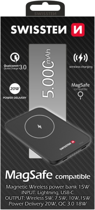 Produktbild Swissten Magnetic Wireless Power Bank (5000 mAh, 20 W, 18.50 Wh)