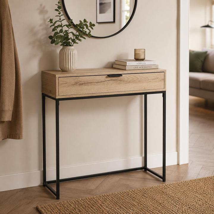 Produktbild HTI-Living Konsolentisch Cedrik 80 cm mit Schublade Artisaneiche-Schwarz (80 x 28 x 76.50 cm)