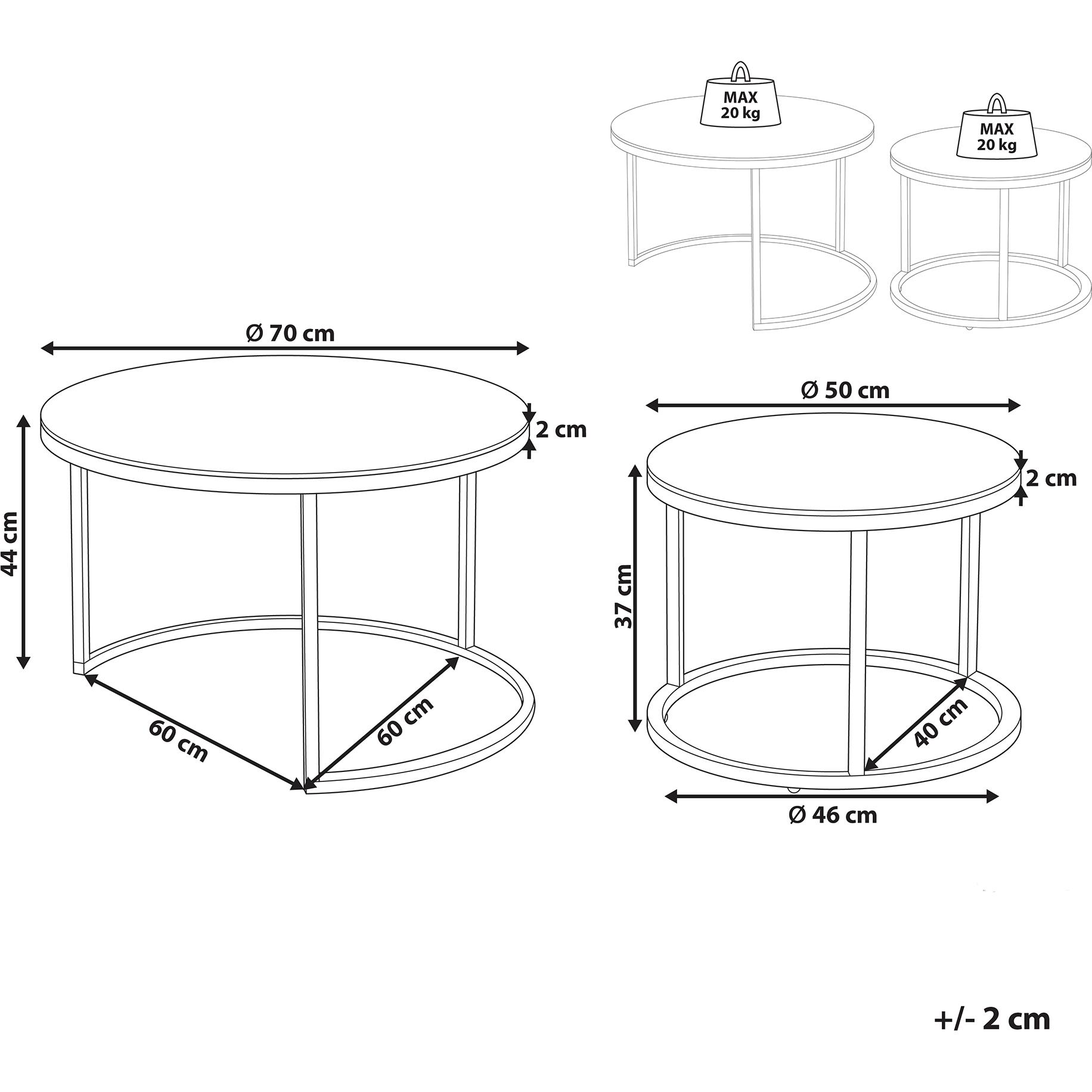 Thumbnail - Beliani, Couchtisch + Beistelltisch, Grange (70 x 70 x 44 cm)