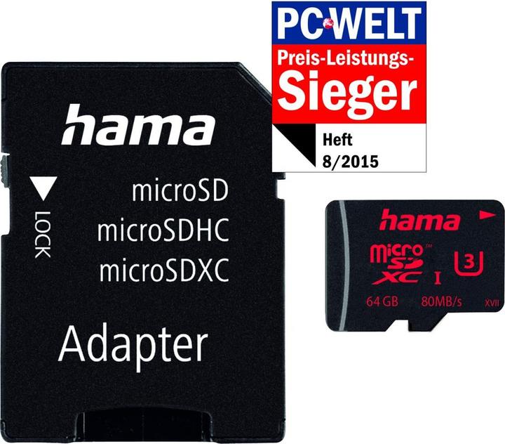Hama microSDXC Class 3 +Adapter/Foto (64 GB, microSDXC, U3, UHS-I)