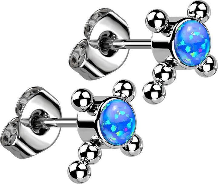 Produktbild Star Piercing Threadless Ohrstecker silber Kreuz Kugeln Opal blau (ohne Messing, Titan)