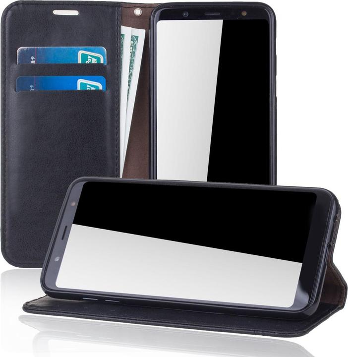 Produktbild König Design Handyhülle für Samsung Galaxy A6 Plus (2018) Schutztasche Wallet Case Schwarz (Nokia X6 2018)