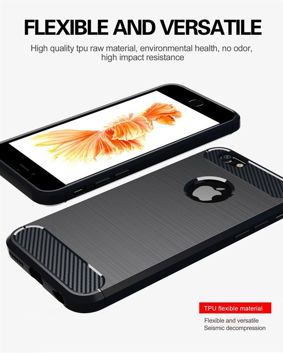 Immagine prodotto Cadorabo TPU Ultra sottile in acciaio inossidabile al carbonio Combi Cover (Apple iPhone 6)